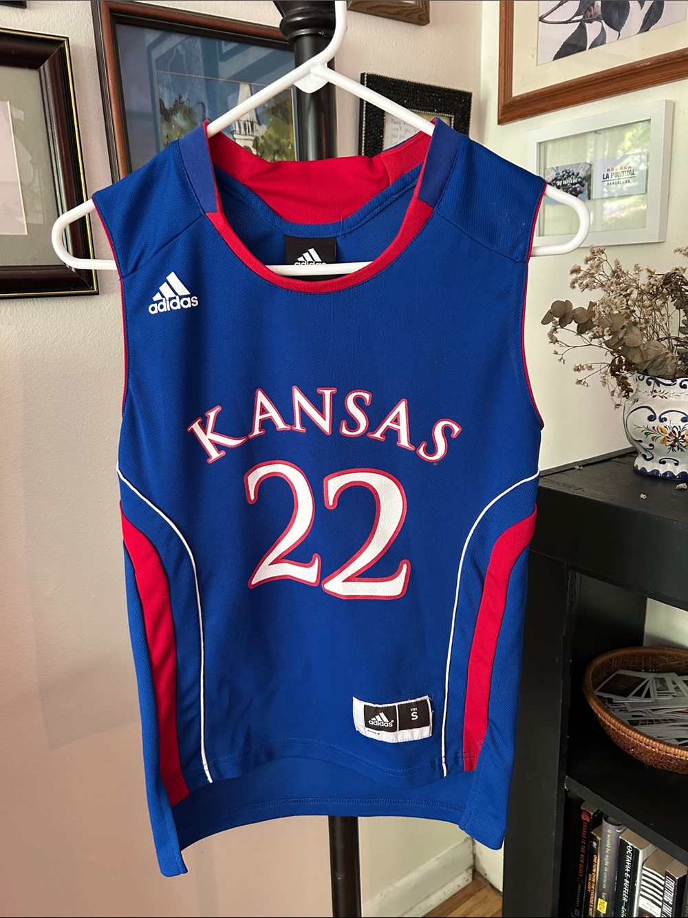 Adidas Royal Blue and Red Kansas Basketball Jersey #22